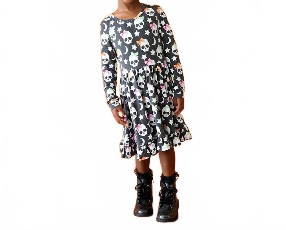 NEW POSH PEANUT kelly skelly glow in the dark twirl dress in black